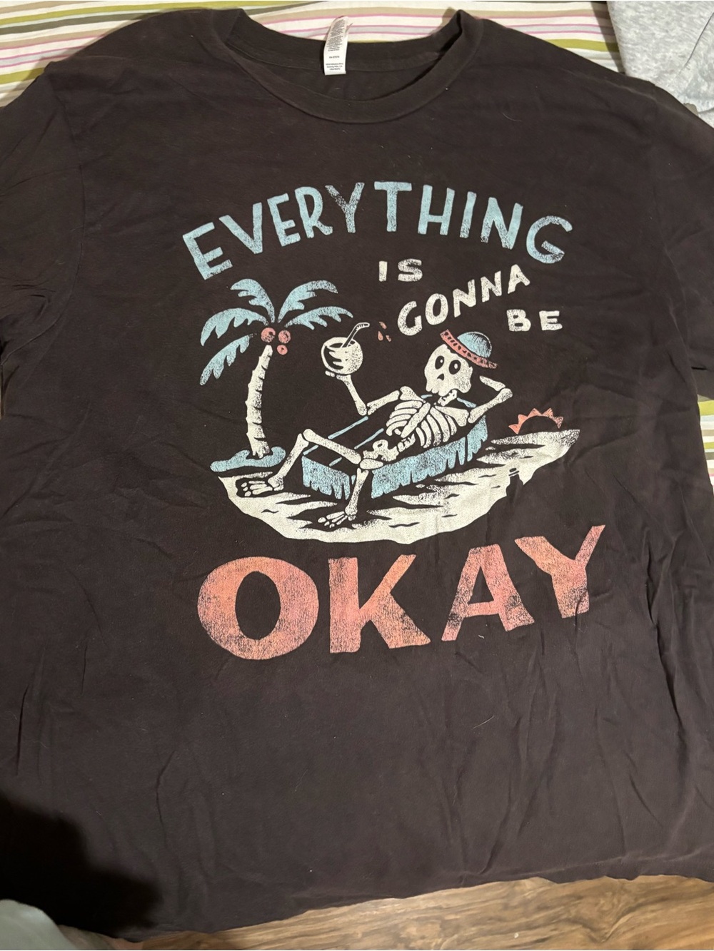 Everything Is Gonna Be Okay Graphic Tee - Black with Pastel Print